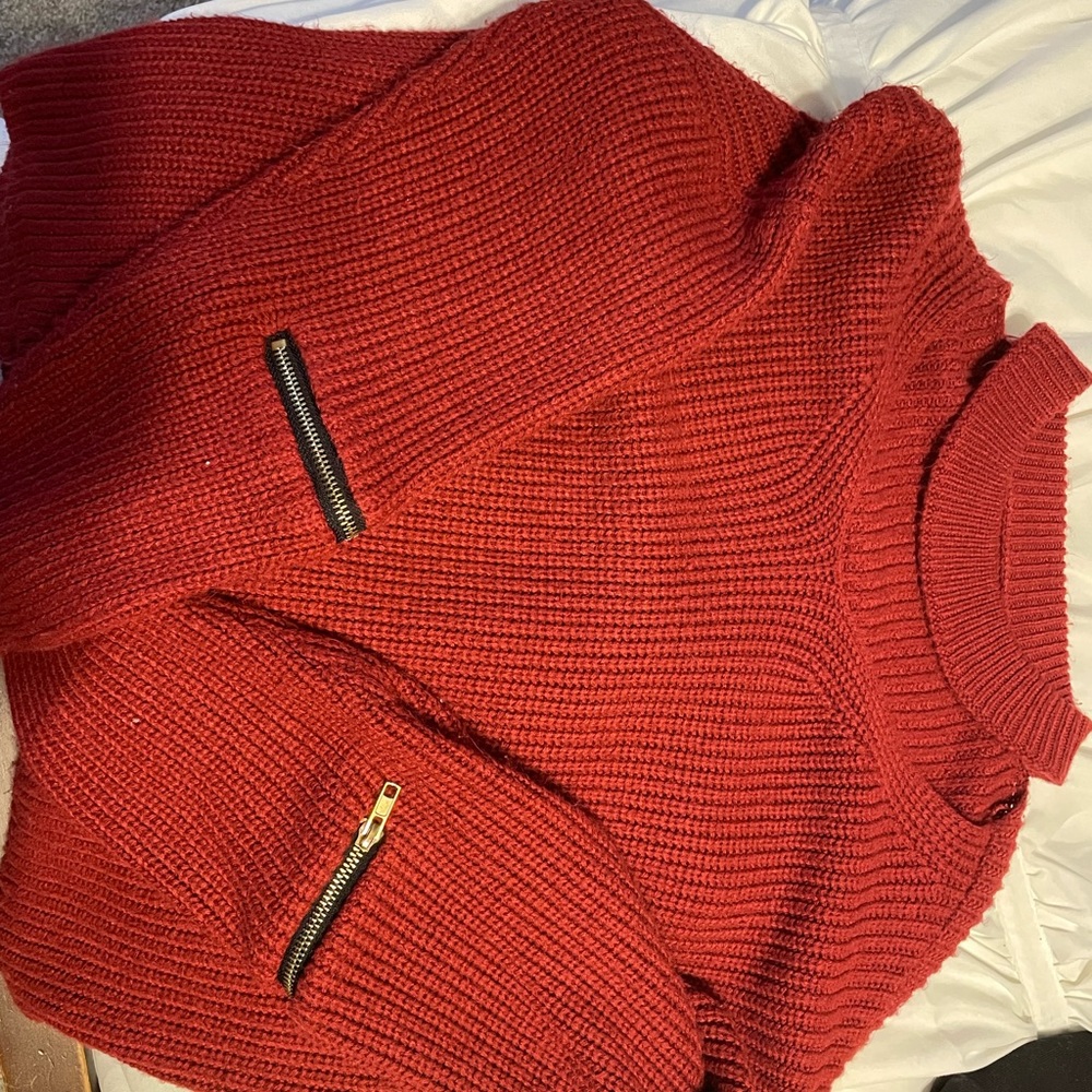 Red Sweater w/ Zipper Details